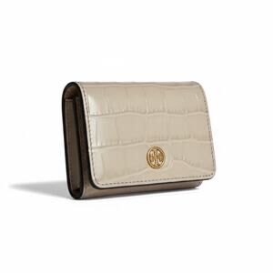 Tory Burch Croc Embossed Leather Wallet Flap Card Case Cream